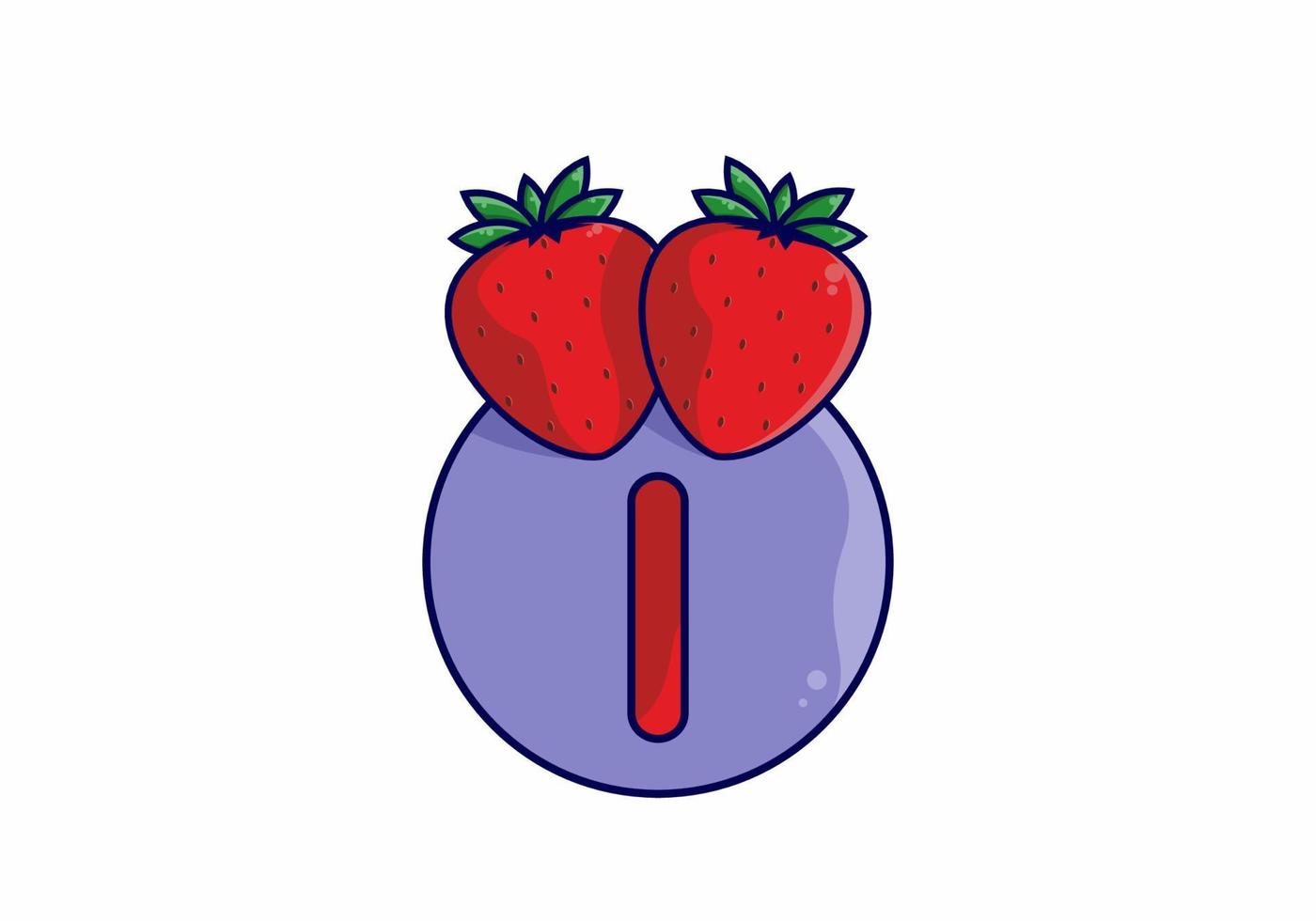 Red strawberry with I initial letter vector