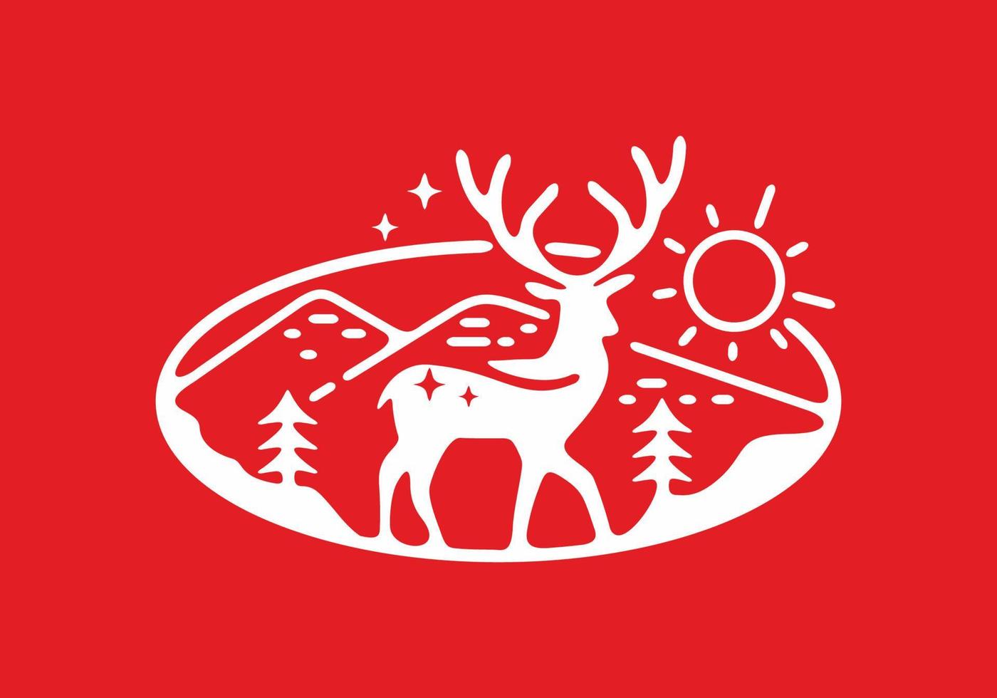 Red white deer illustration in oval shape vector