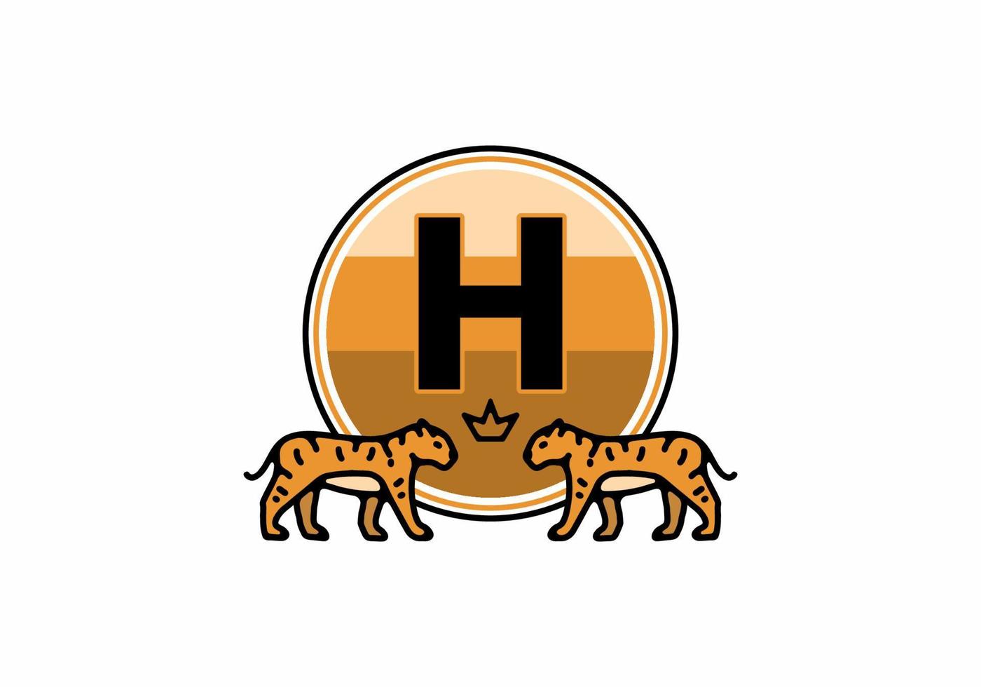 Two tiger line art with H initial letter vector