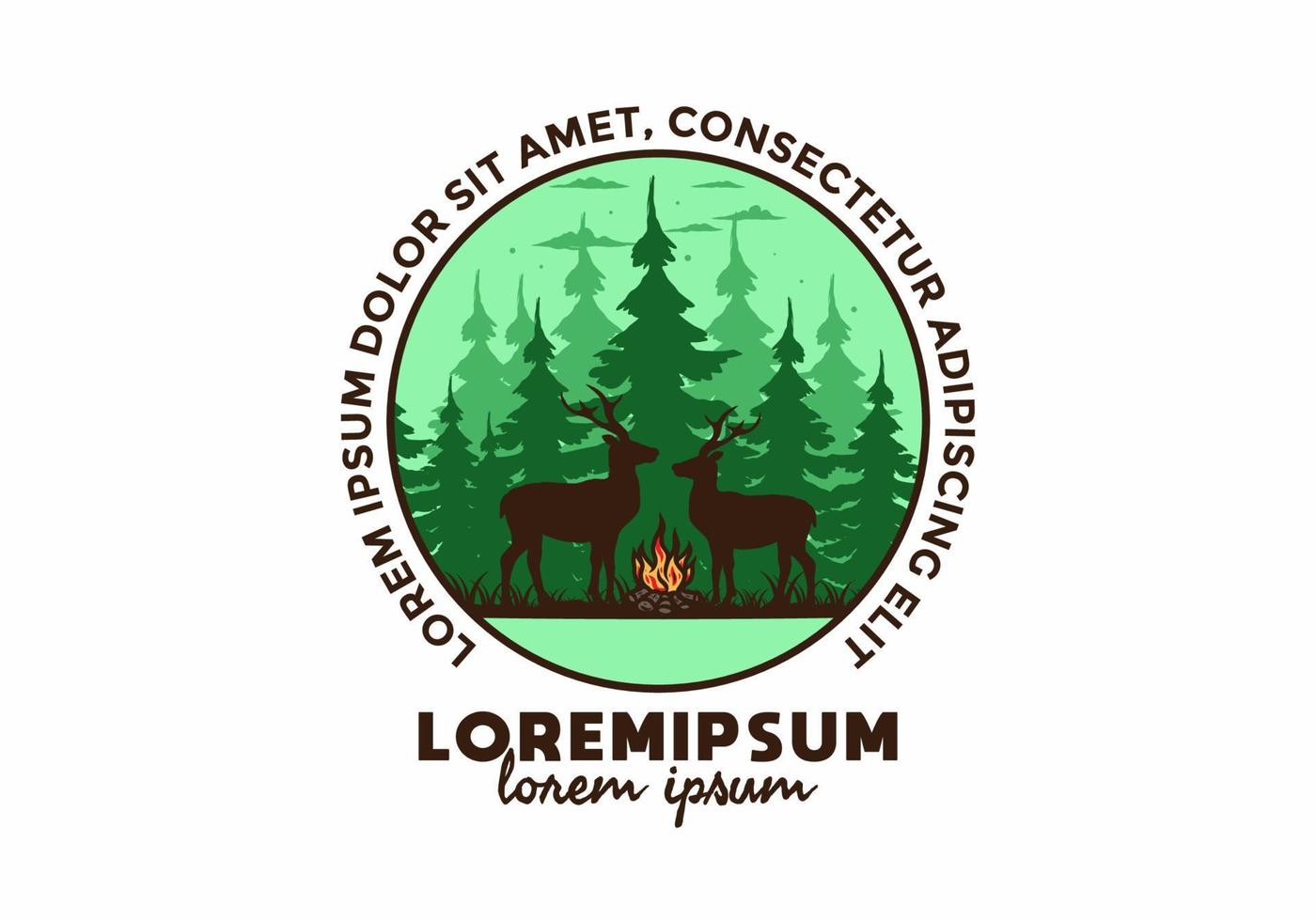 Couple deer and bonfire illustration vector