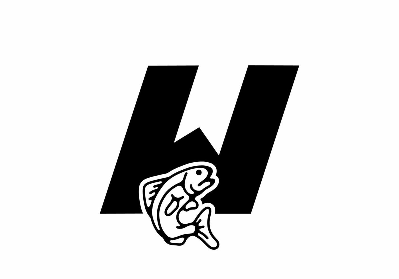 W initial letter with fish vector