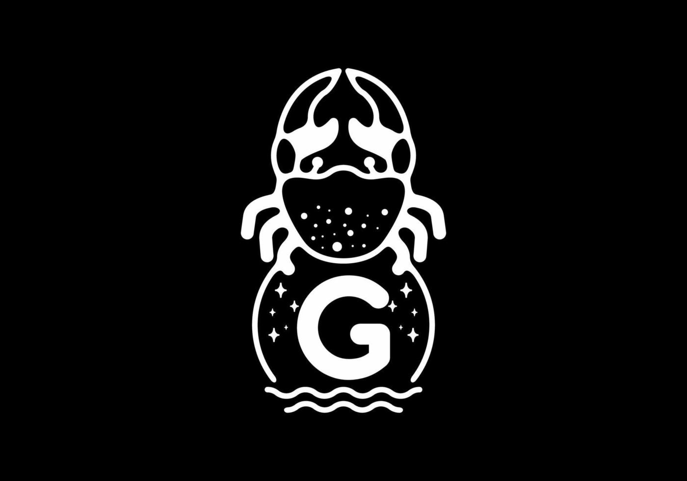 White black crab line art with G initial letter vector