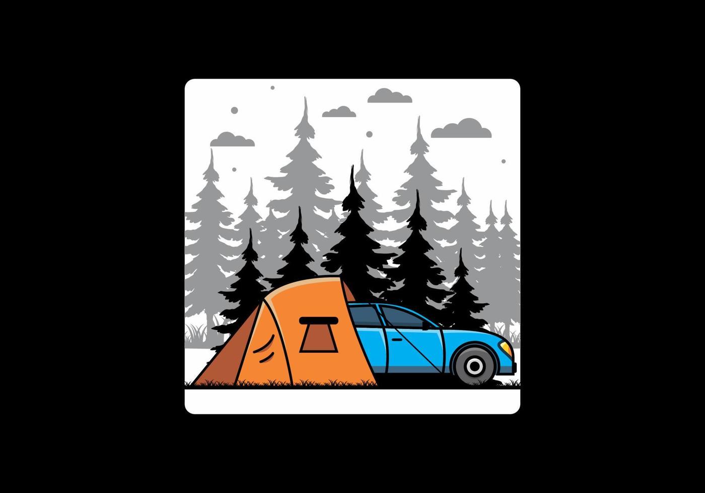 Night camping with car illustration vector
