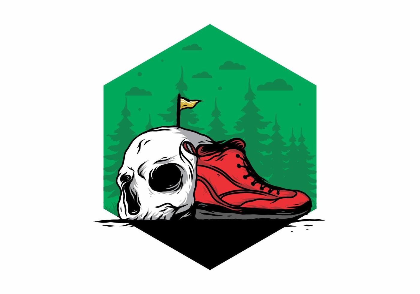 Outdoor boots and skull illustration vector