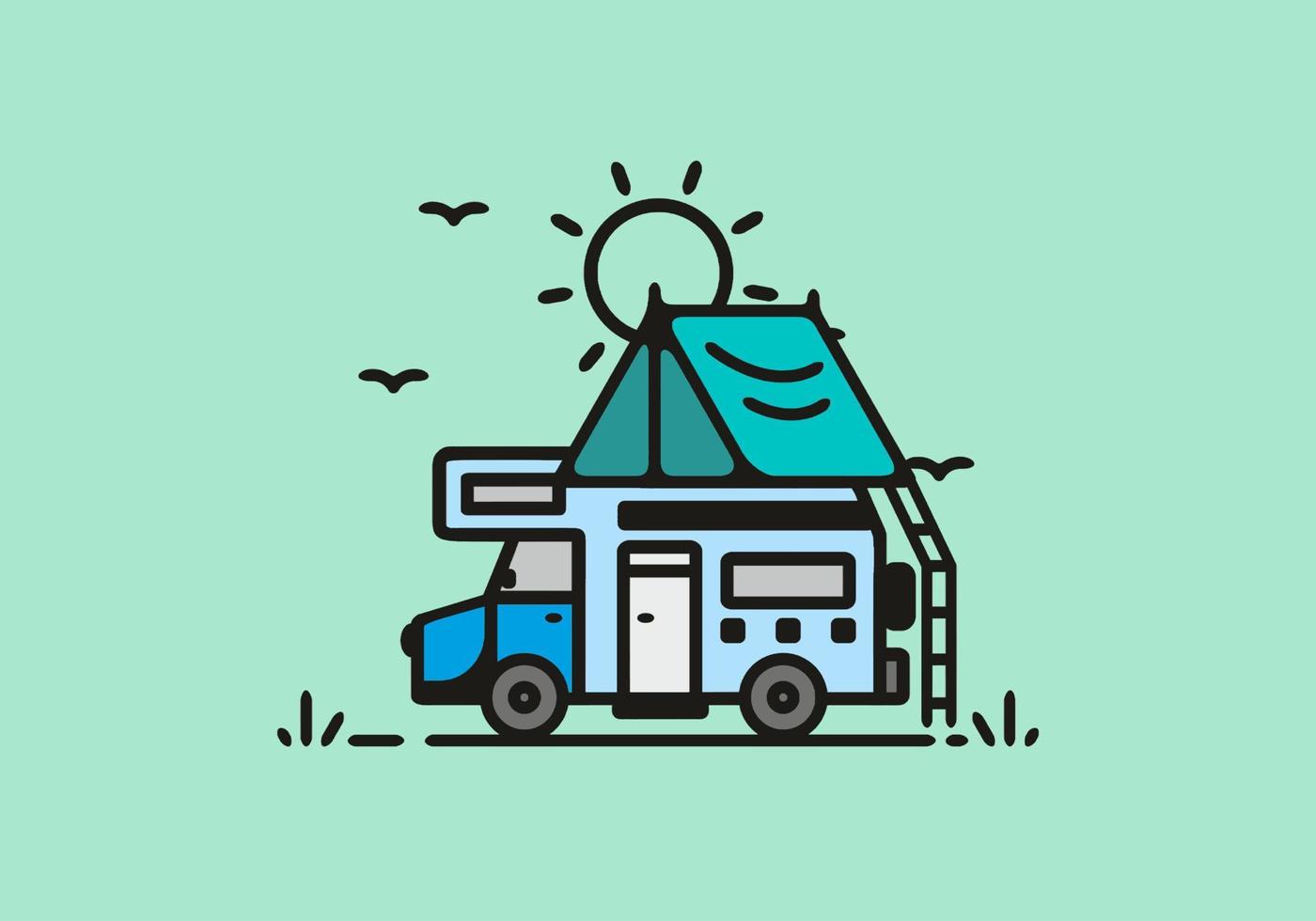 Simple camper van camping illustration vector