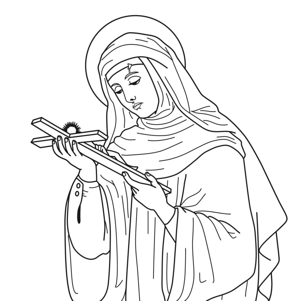 Saint Rita of Cascia Vector Illustration Outline Monochrome