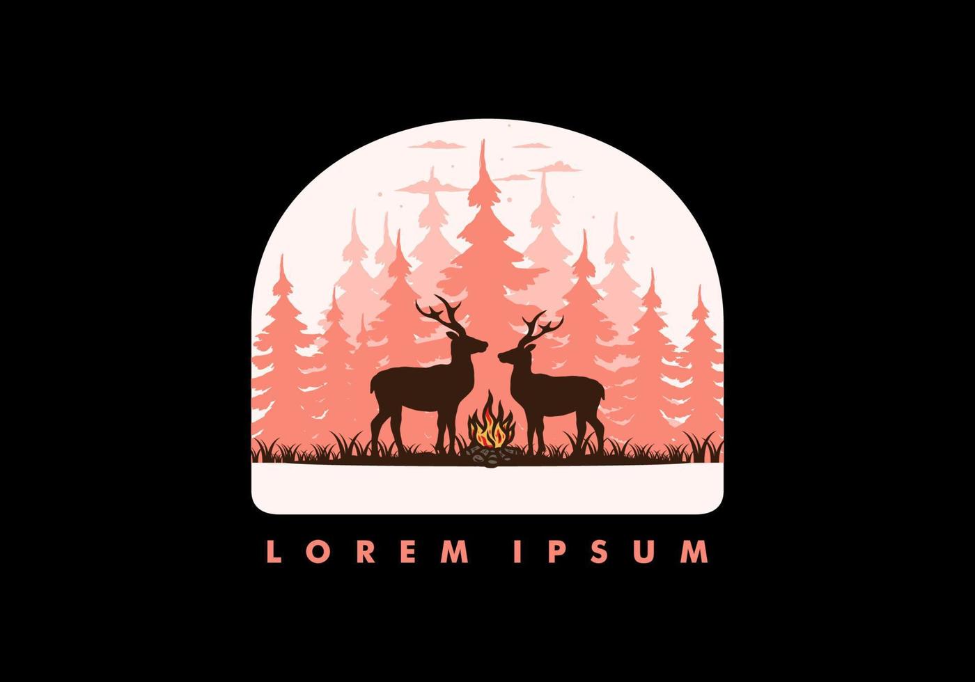 Couple deer and bonfire illustration vector