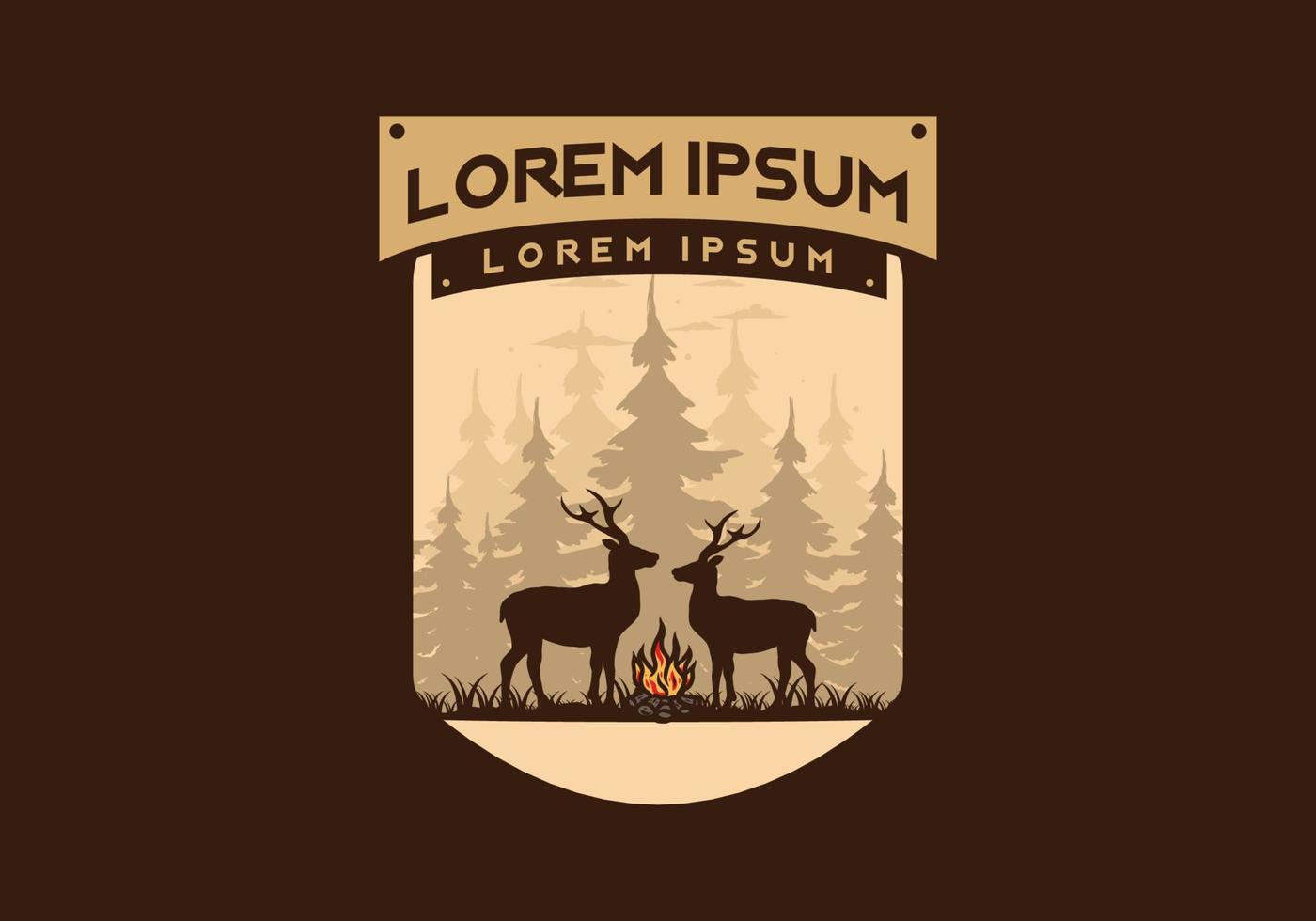 Couple deer and bonfire illustration vector