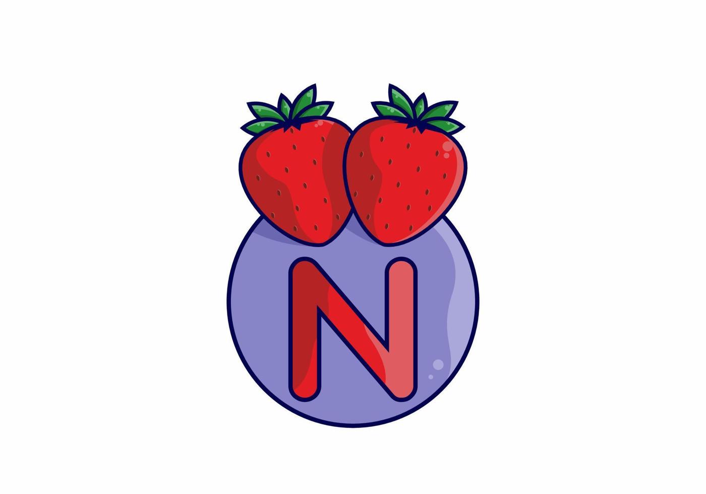 Red strawberry with N initial letter vector