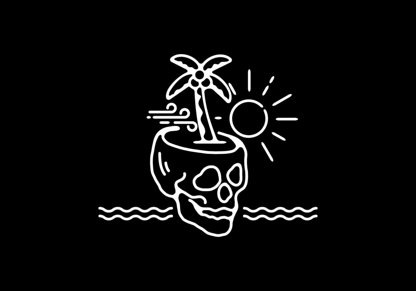 Skeleton head in the beach line art vector