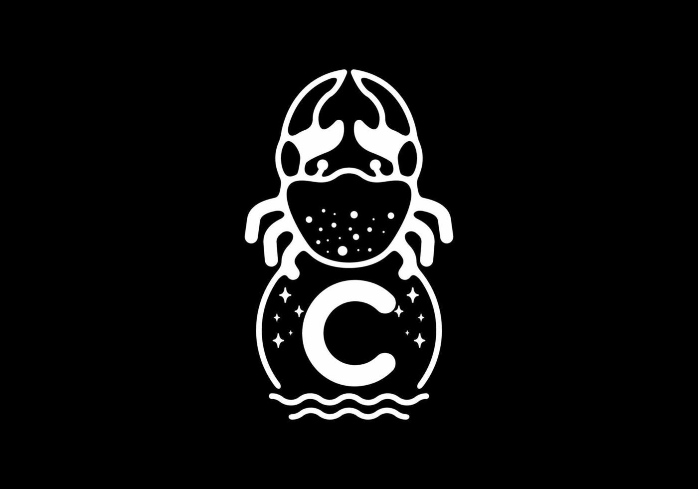 White black crab line art with C initial letter vector