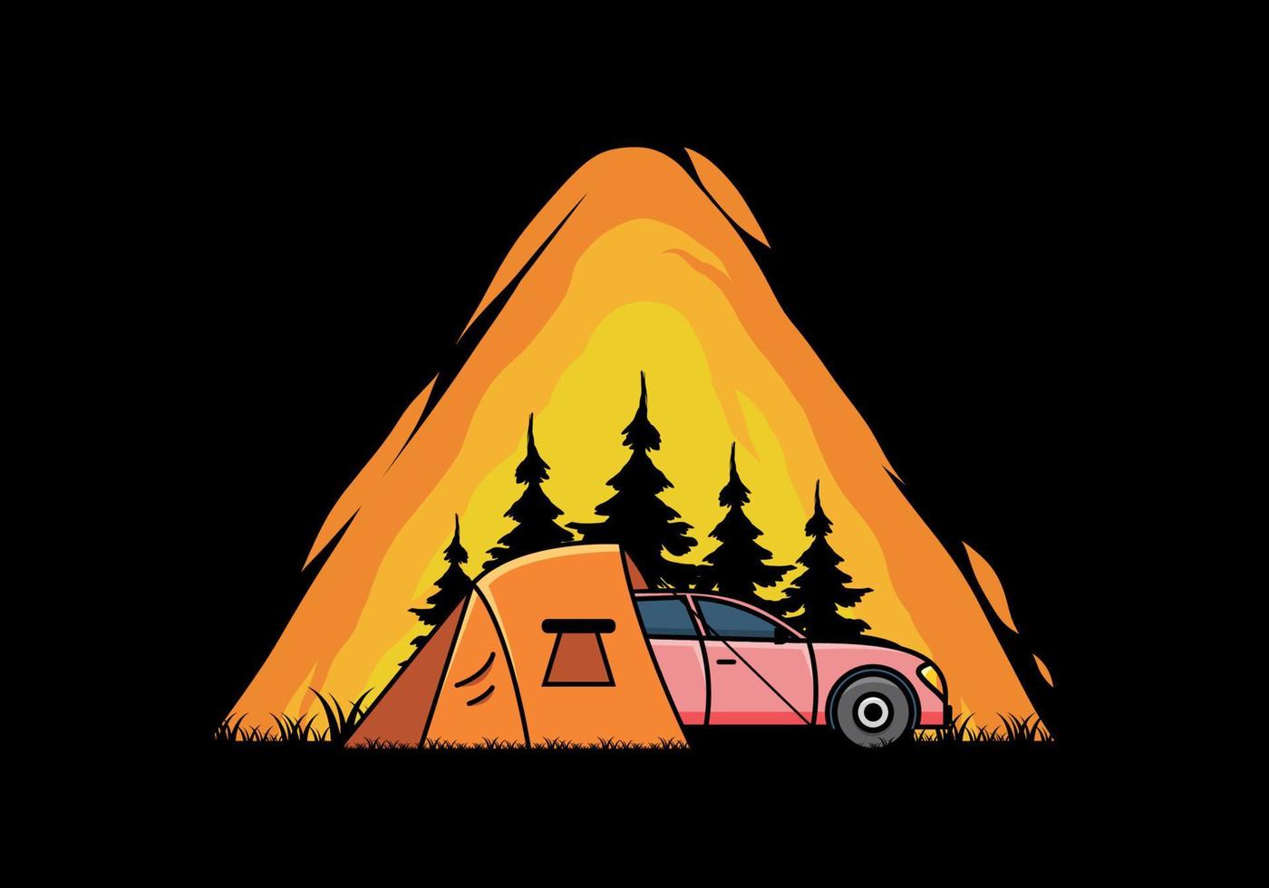 Night camping with car illustration vector