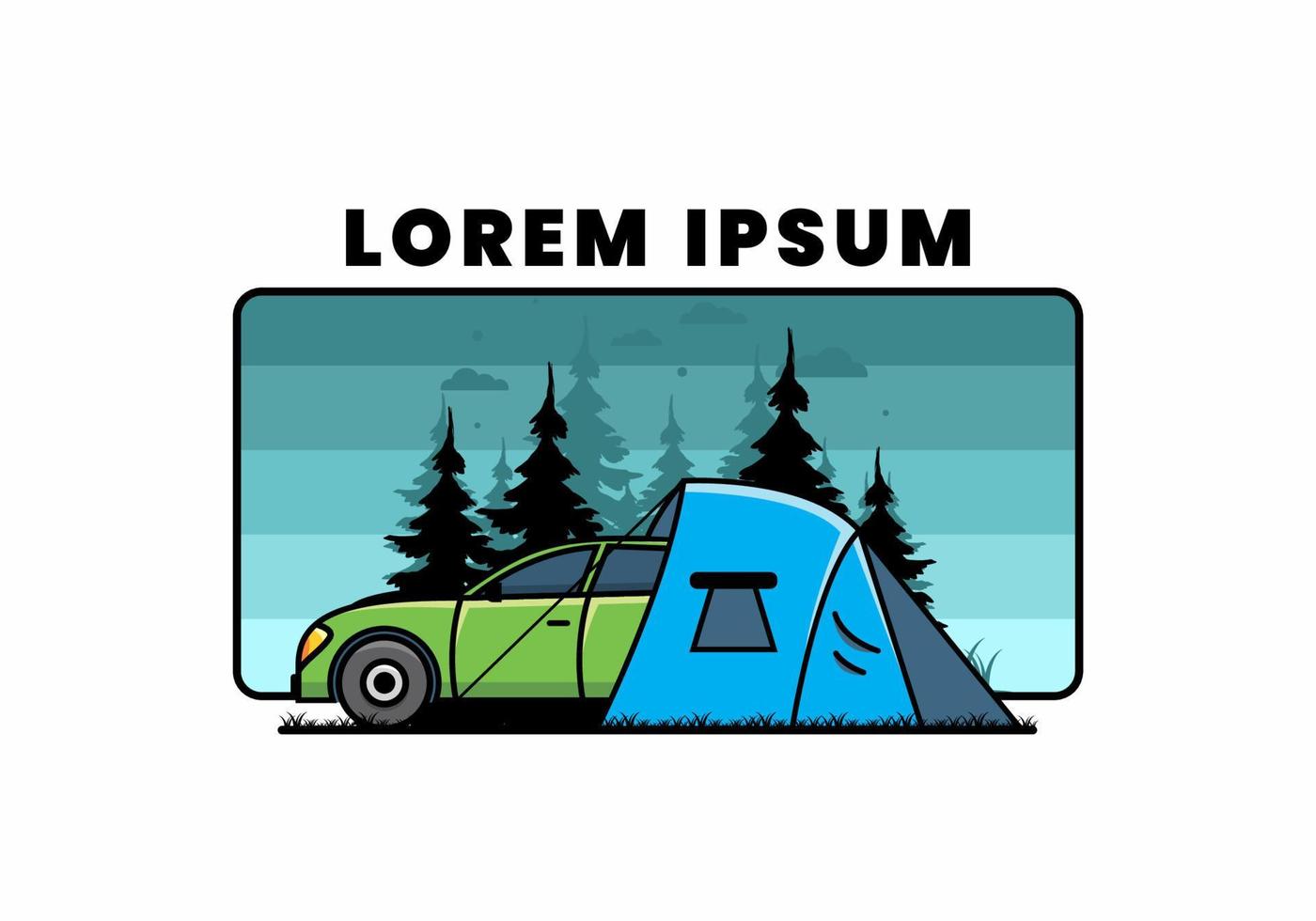 Night camping with car illustration vector