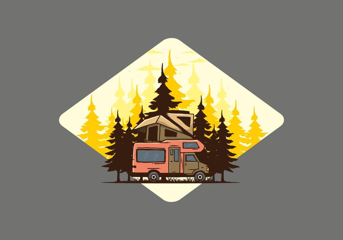 Car roof camping in the jungle illustration vector