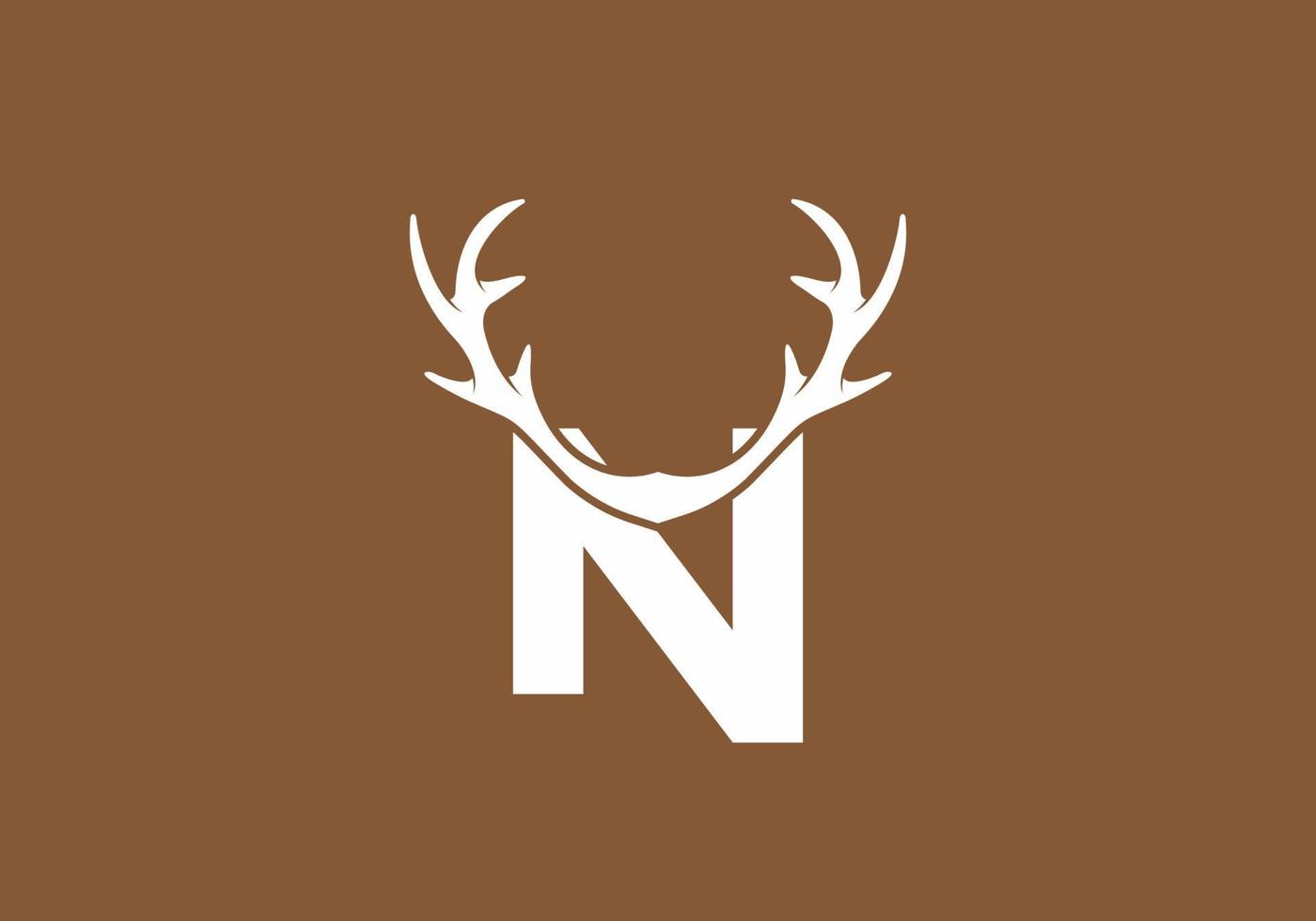 White brown color of N initial letter with deer horn vector