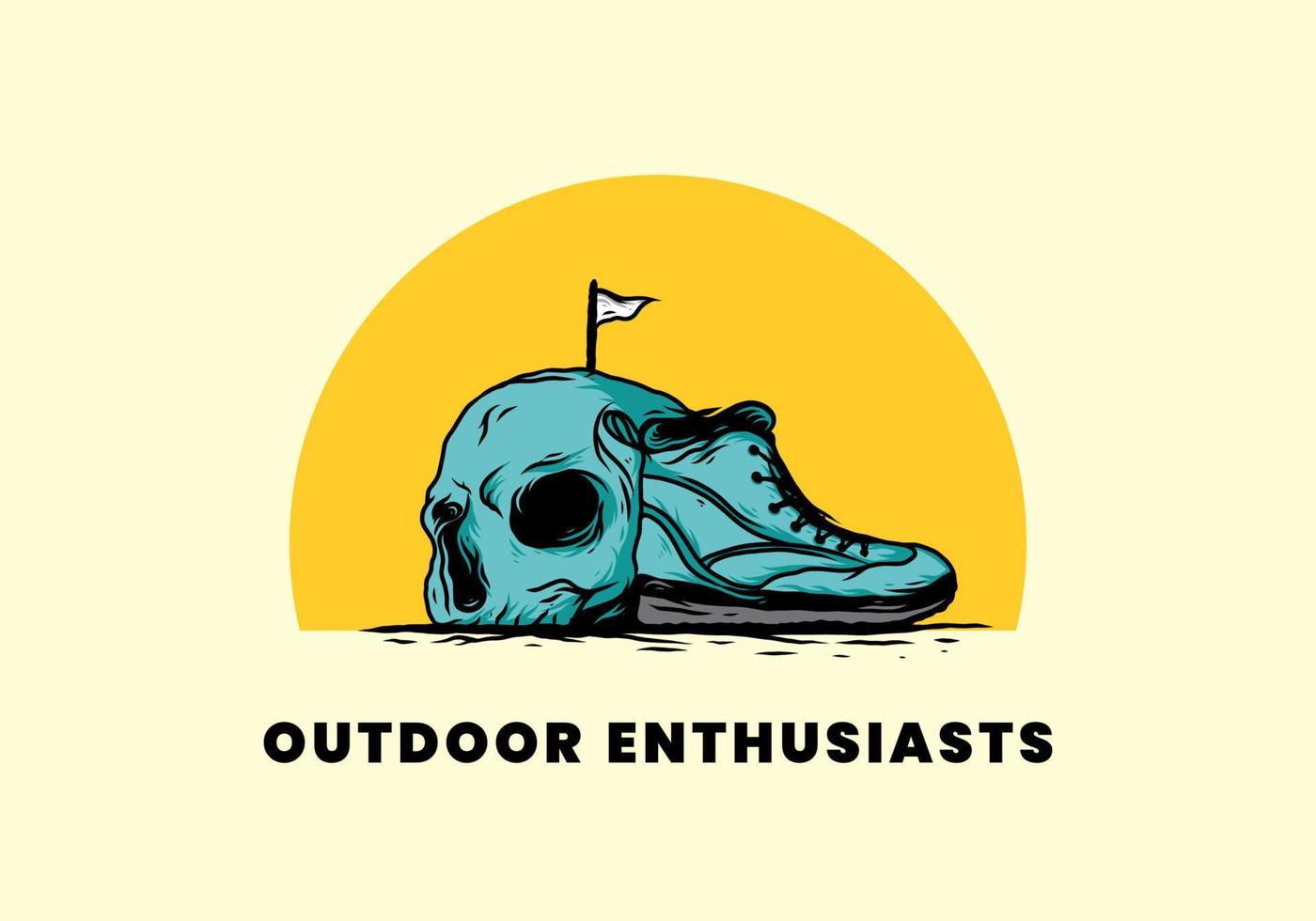 Outdoor boots and skull illustration vector