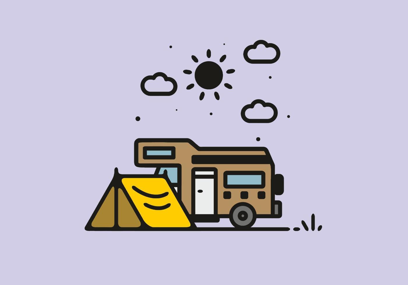 Simple camper van camping illustration vector