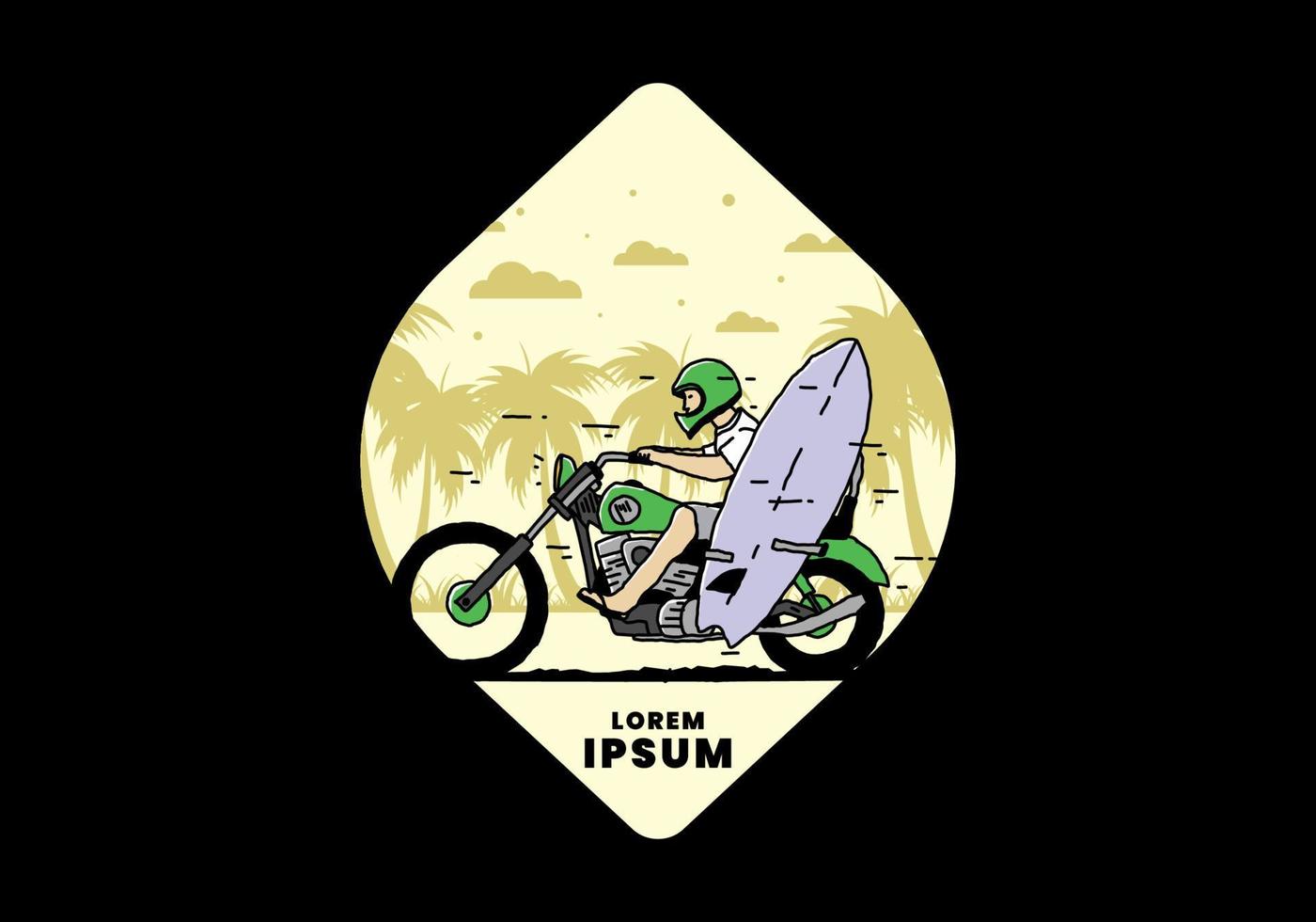 andar en motocicleta con ilustración de tabla de surf vector