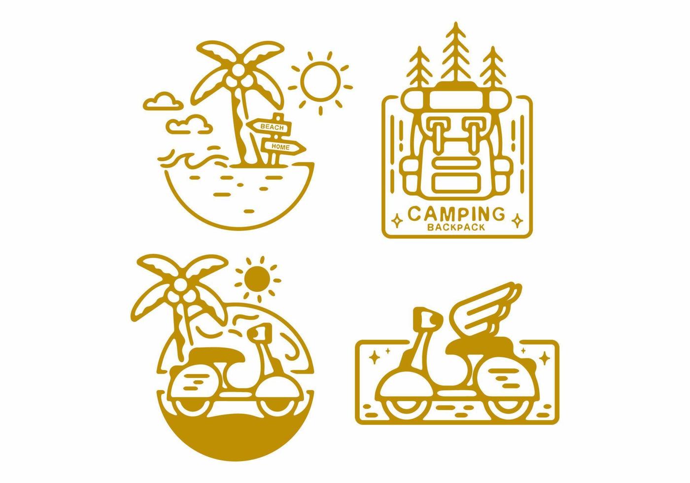 Outdoor activity line art set in brown color vector