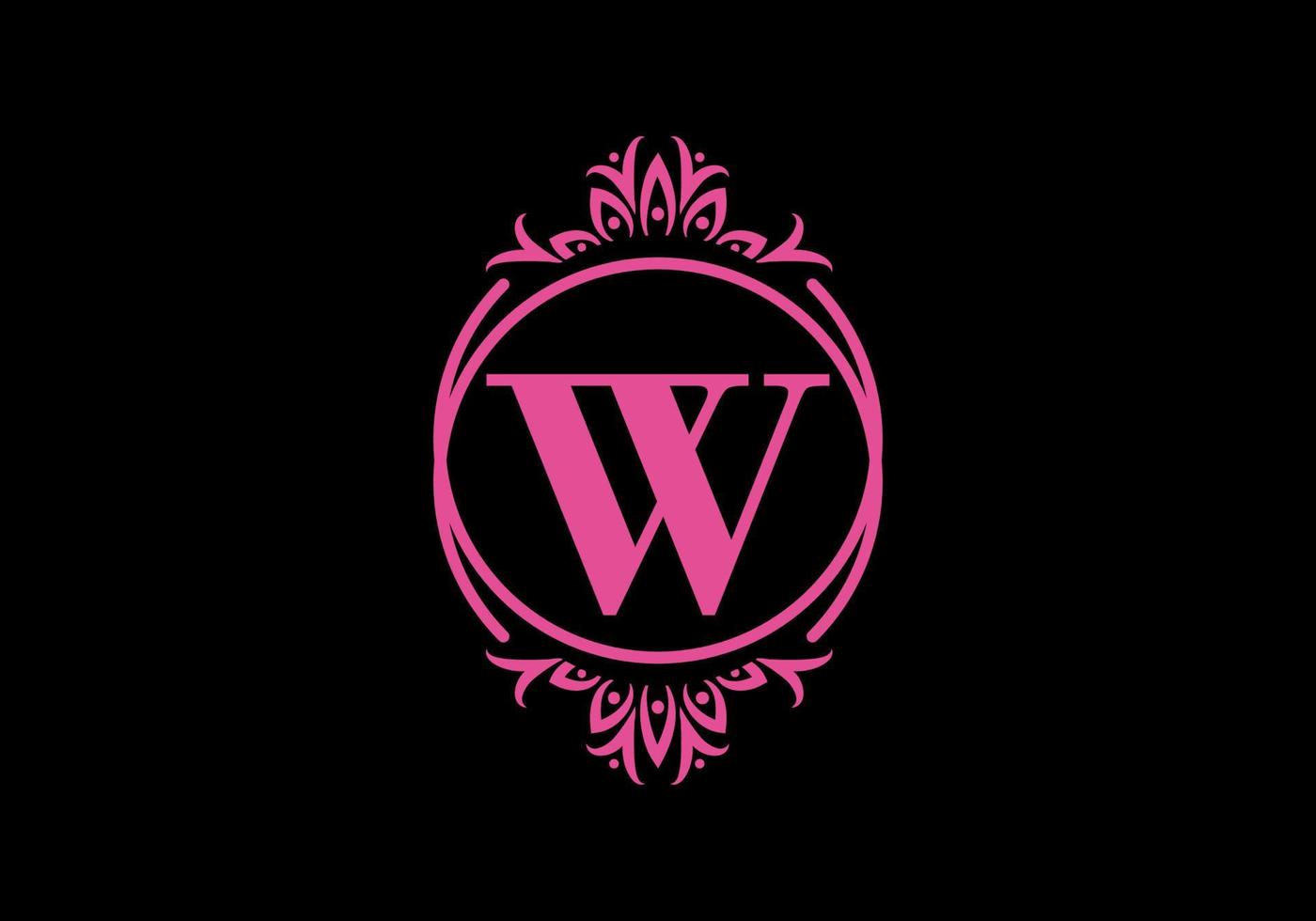 Pink black of W initial letter in classic frame vector