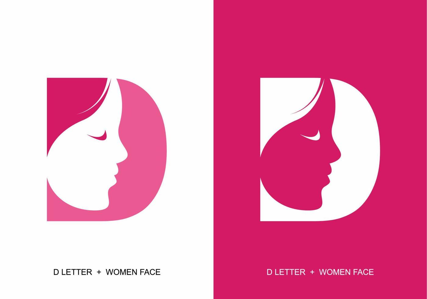 Pink purple C initial letter with silhouette of women face vector