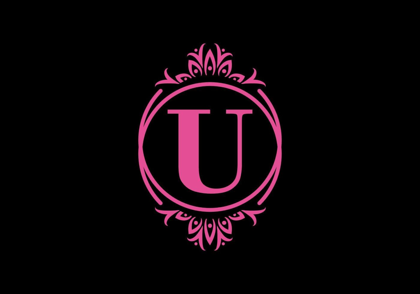 Pink black of U initial letter in classic frame vector