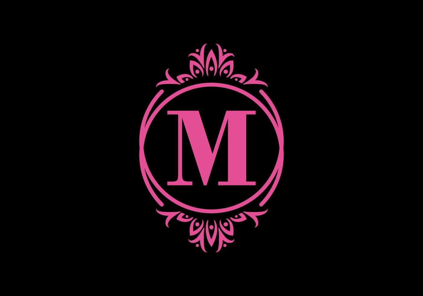 Pink black of M initial letter in classic frame vector