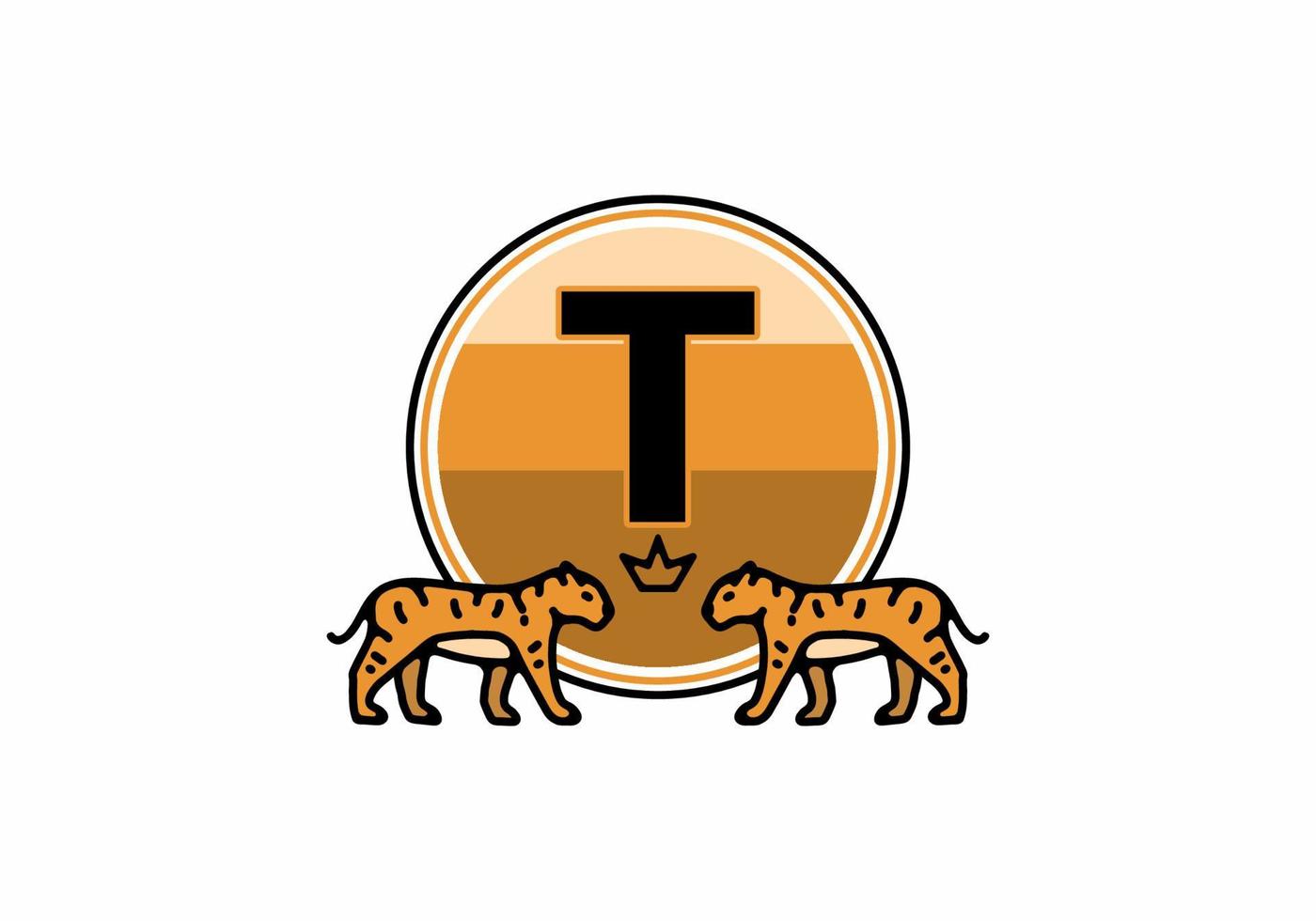 Two tiger line art with T initial letter vector