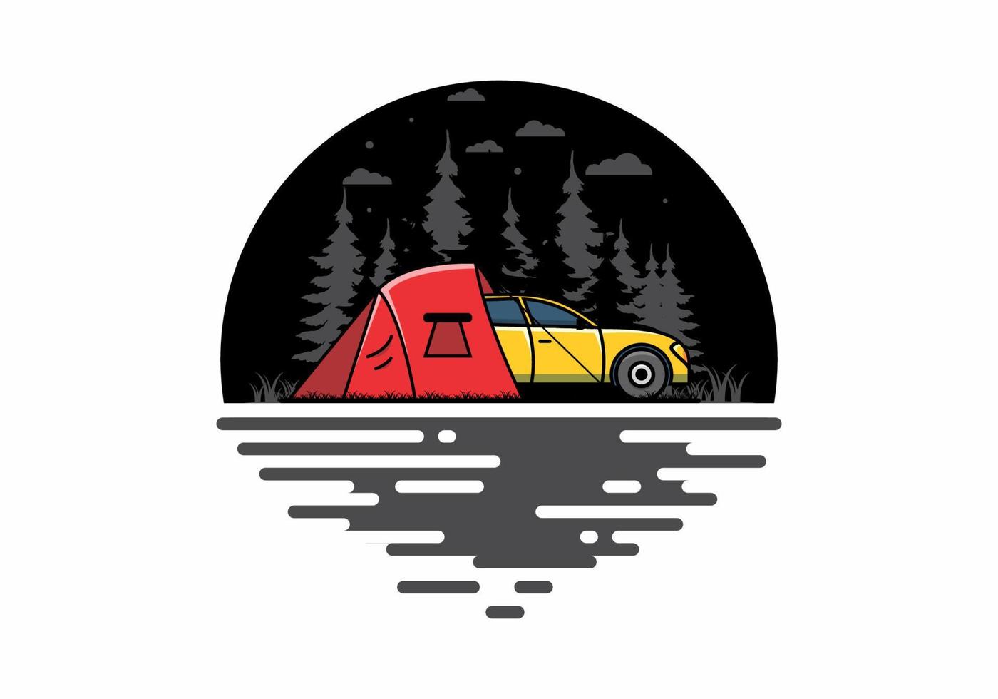 camping nocturno con ilustración de coche vector