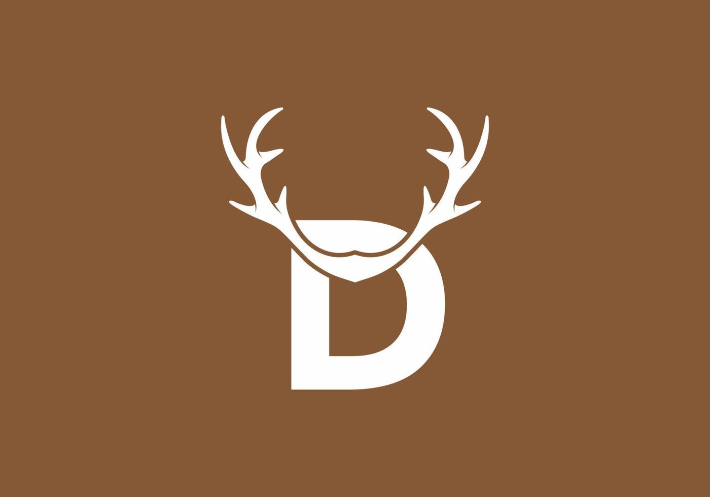 White brown color of D initial letter with deer horn vector