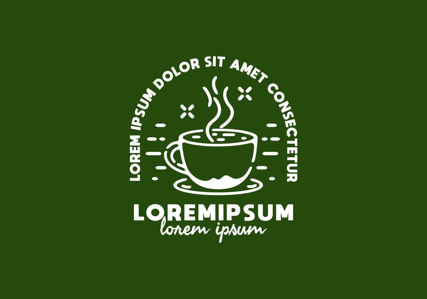 White green line art illustration of coffee cup with lorem ipsum text ...