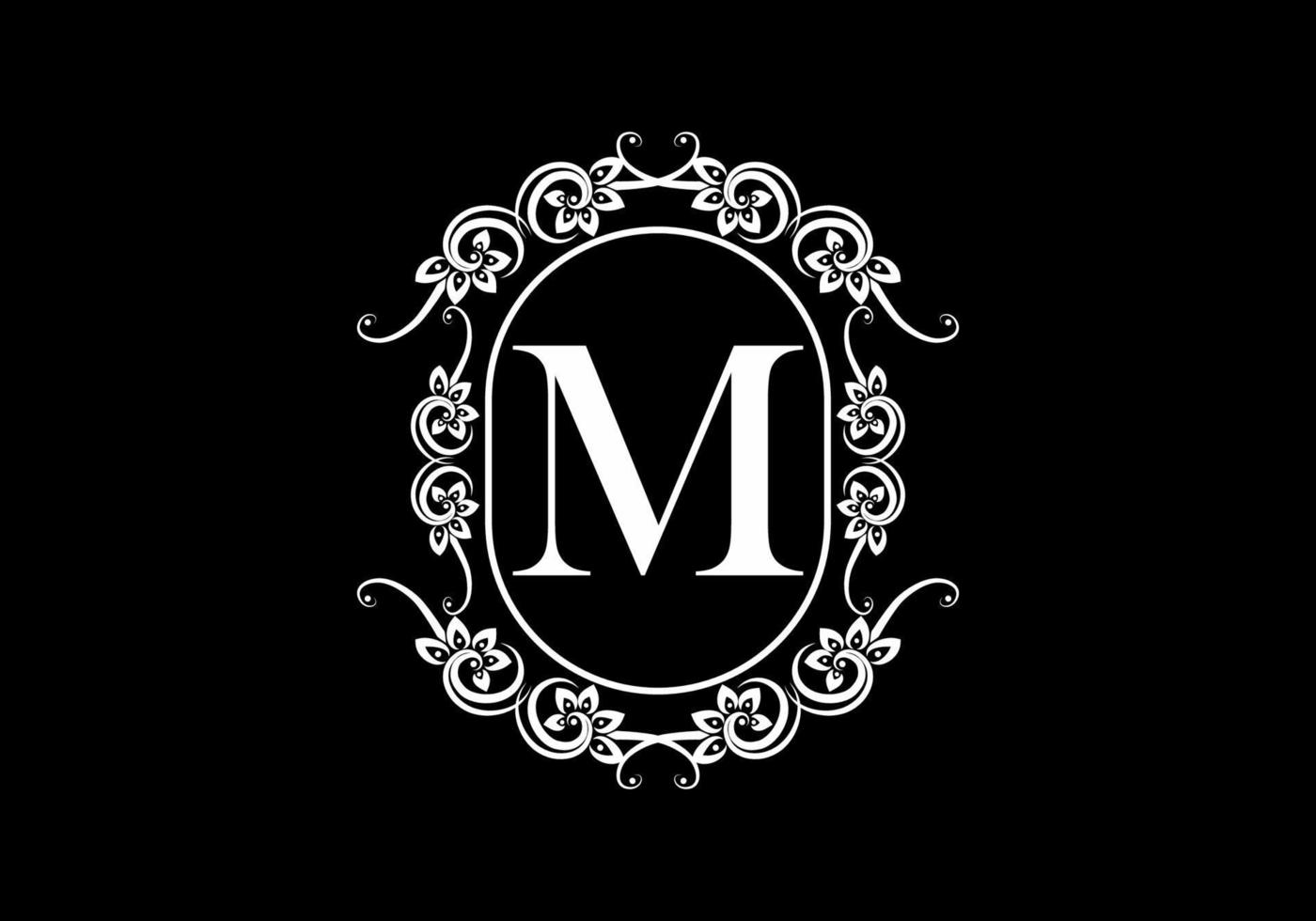 Black initial M letter in classic frame vector