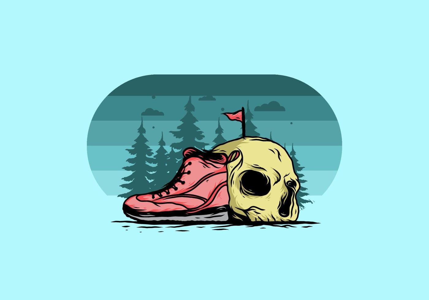Outdoor boots and skull illustration vector