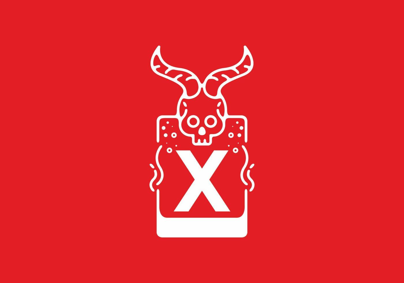 White red line art illustration of skull with X initial letter in the middle vector