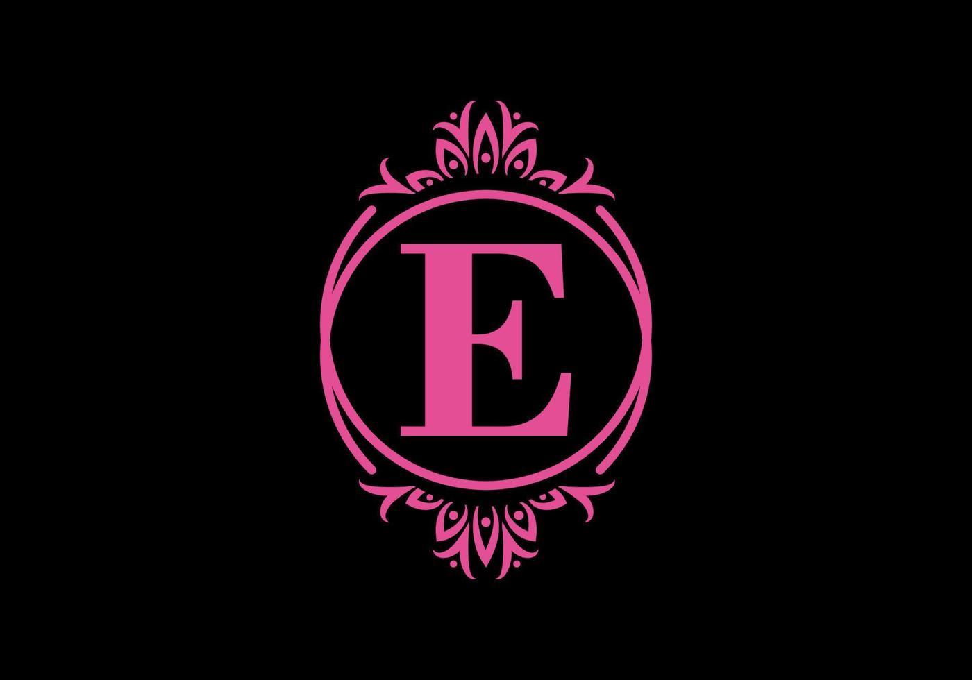 Pink black of E initial letter in classic frame vector