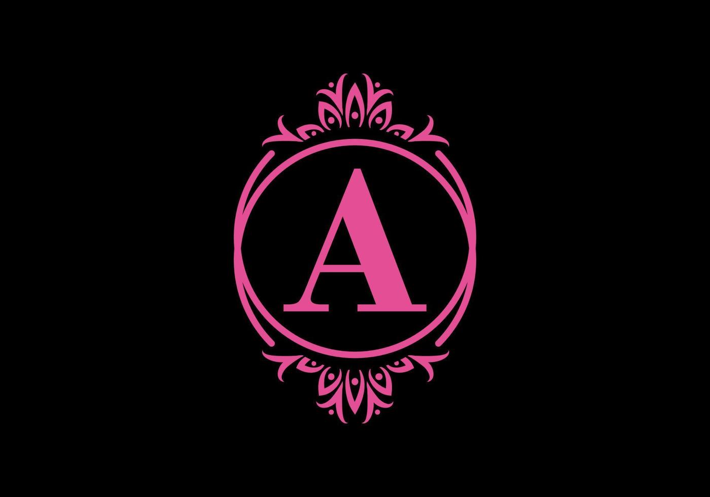 Pink black of A initial letter in classic frame vector