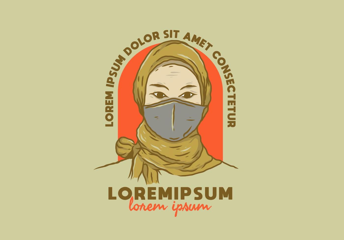 Vintage colorful illustration of veiled woman wearing a medical mask vector