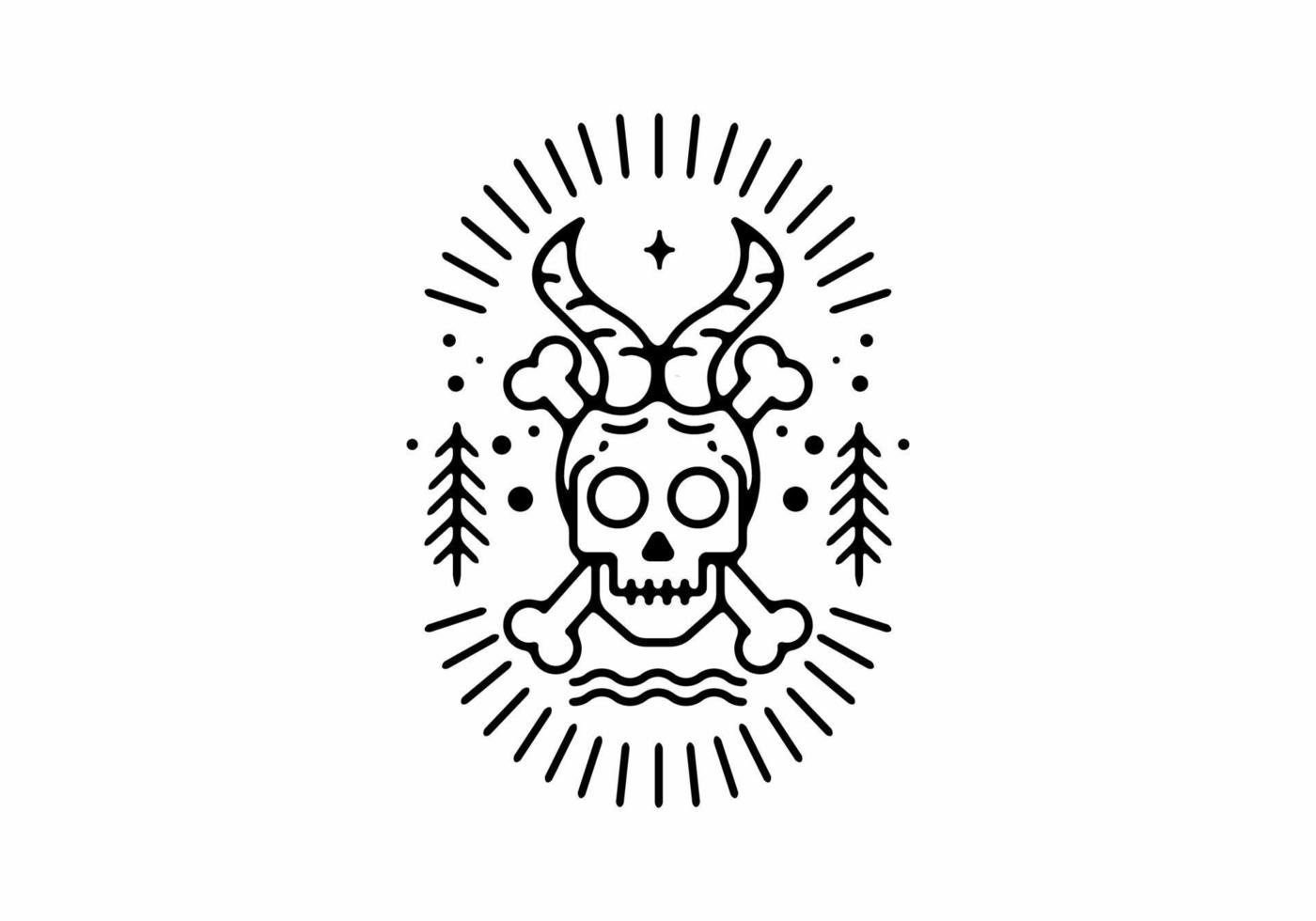 Skull in nature line art badge vector