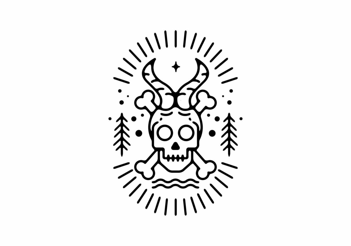 Skull with fire and smoke effect simple tattoo design black