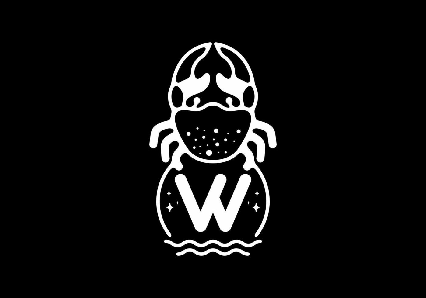White black crab line art with W initial letter vector
