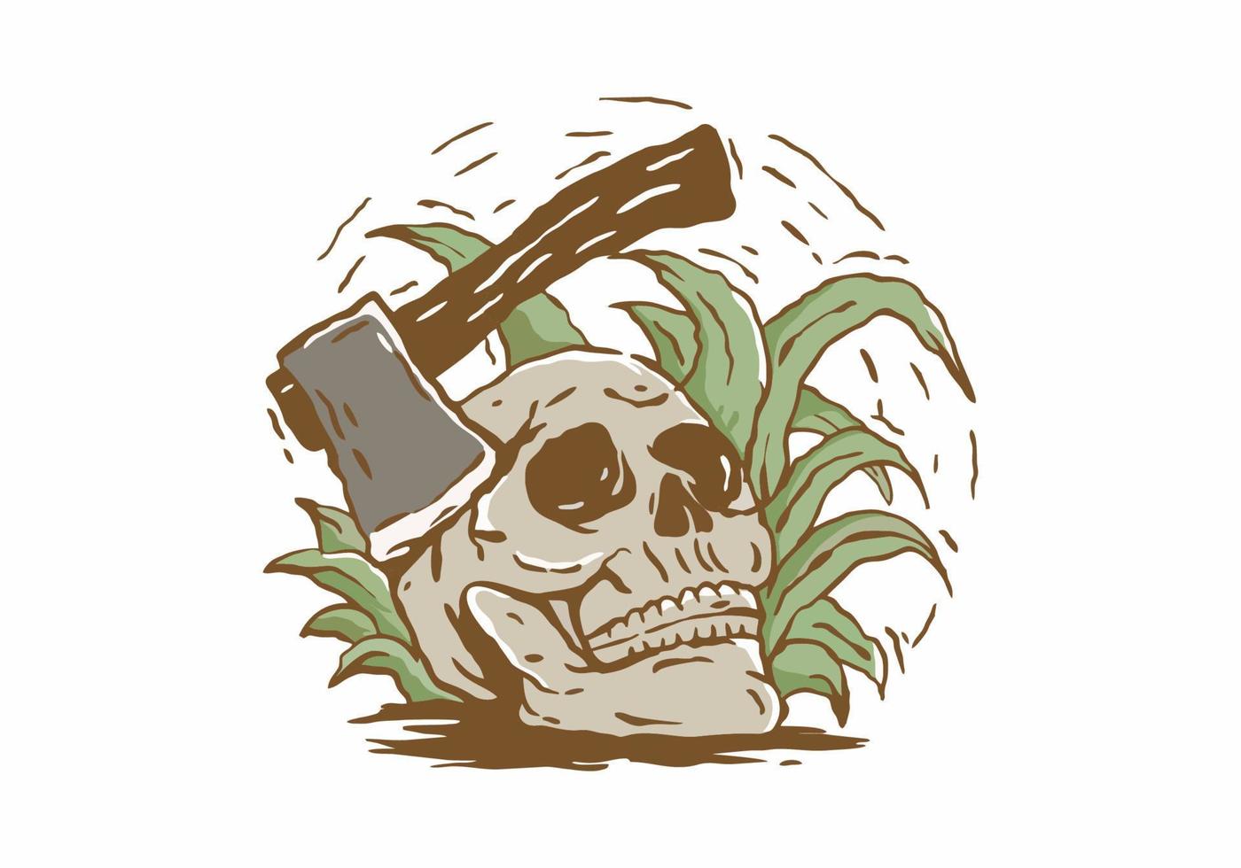 Vintage illustration drawing of ax and skeleton head vector