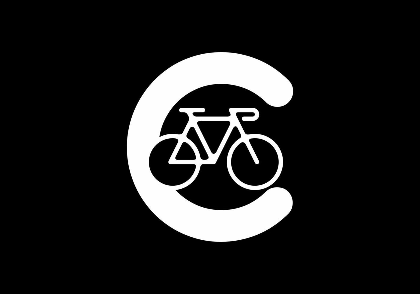 White black color of C initial letter with bicycle vector