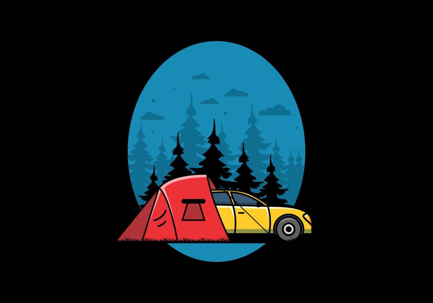 Night camping with car illustration vector