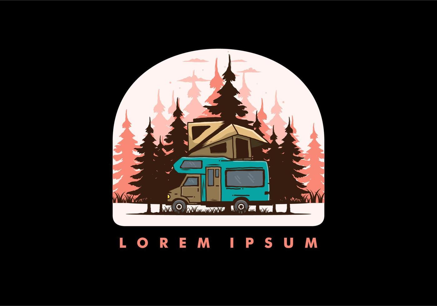 Car roof camping in the jungle illustration vector