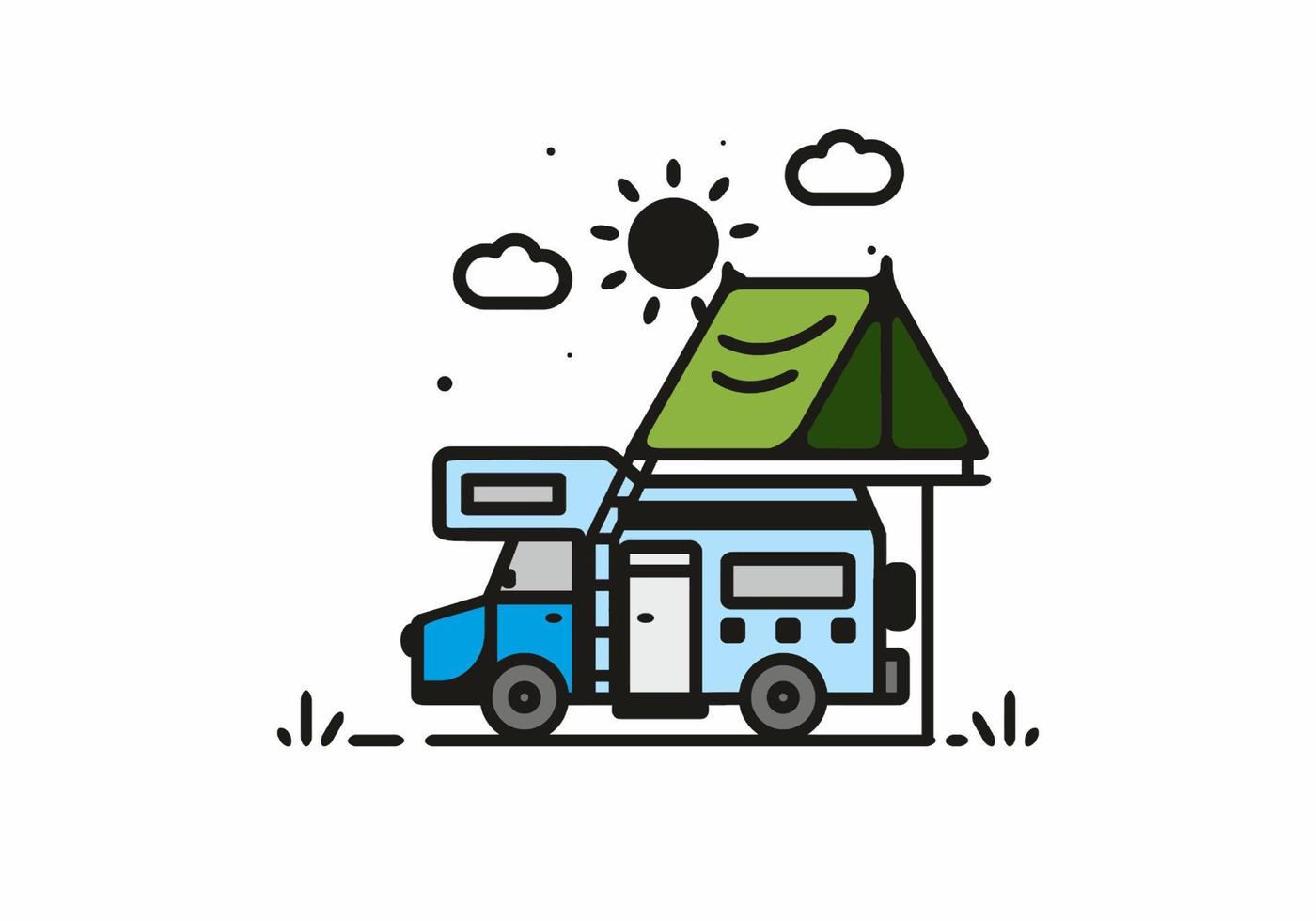 Simple camper van camping illustration vector