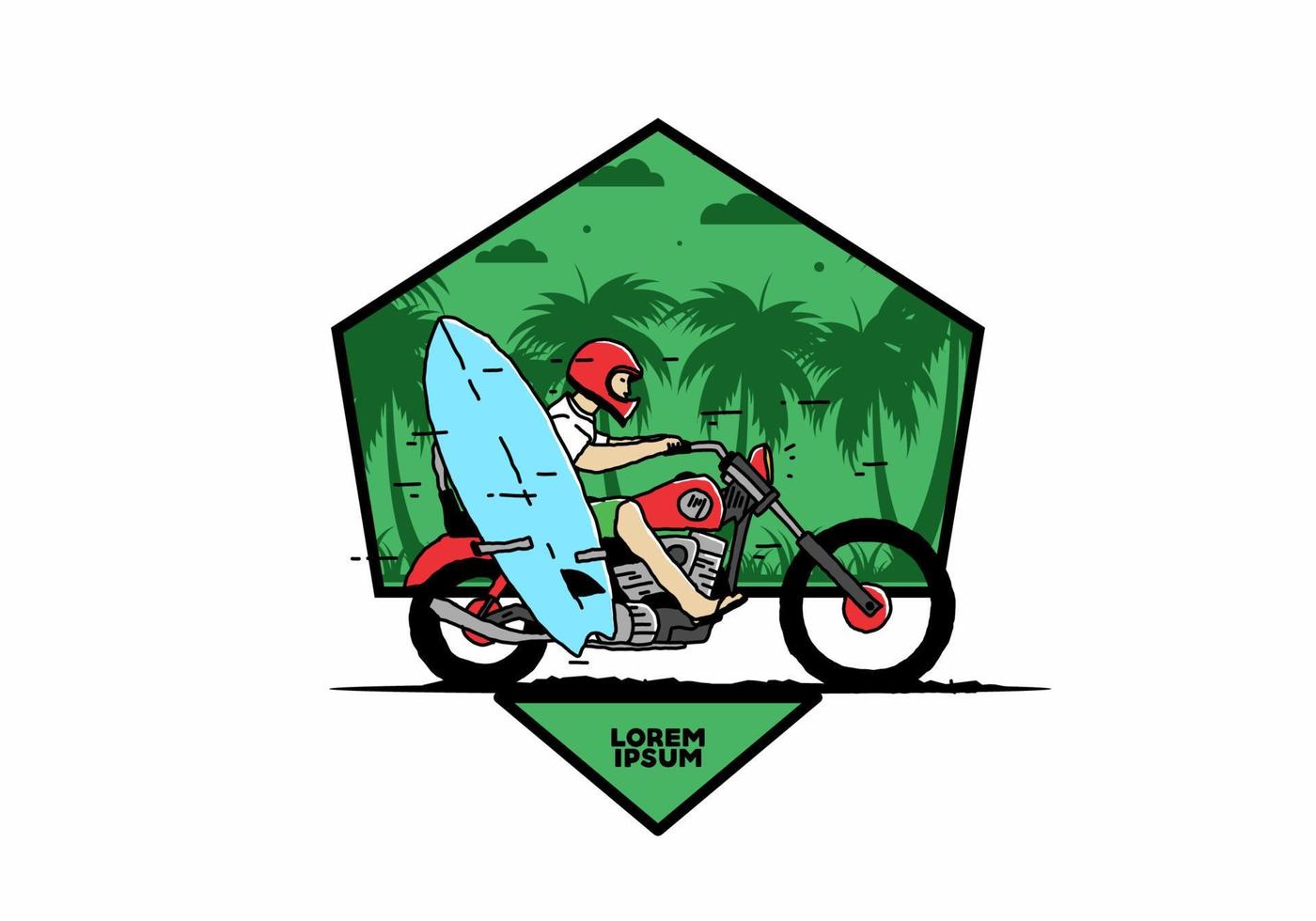 Ride motorcycle with surfing board illustration vector