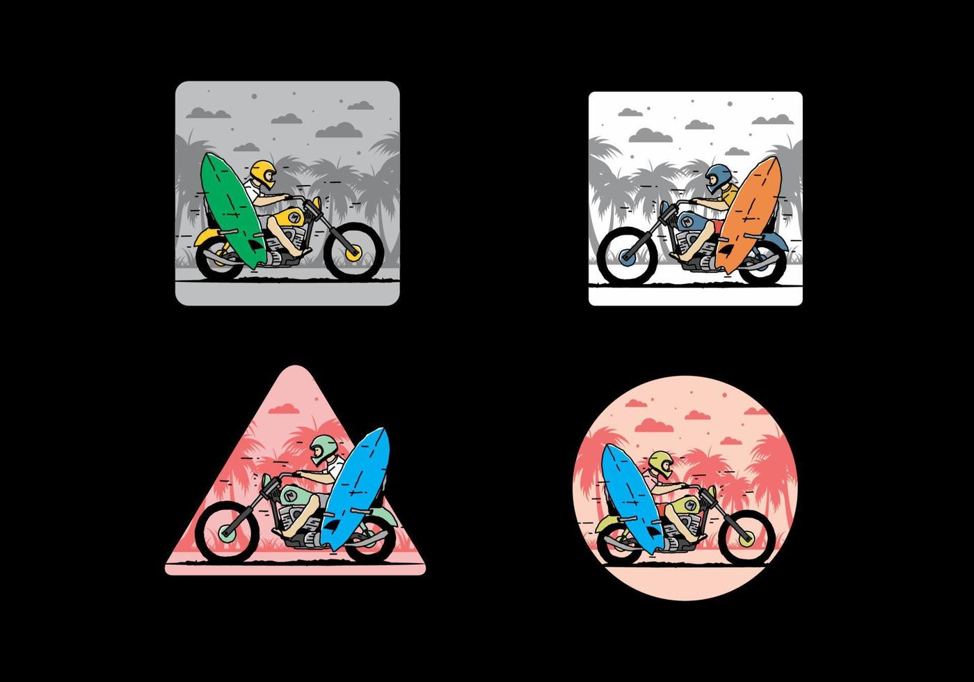 Ride motorcycle with surfing board illustration vector