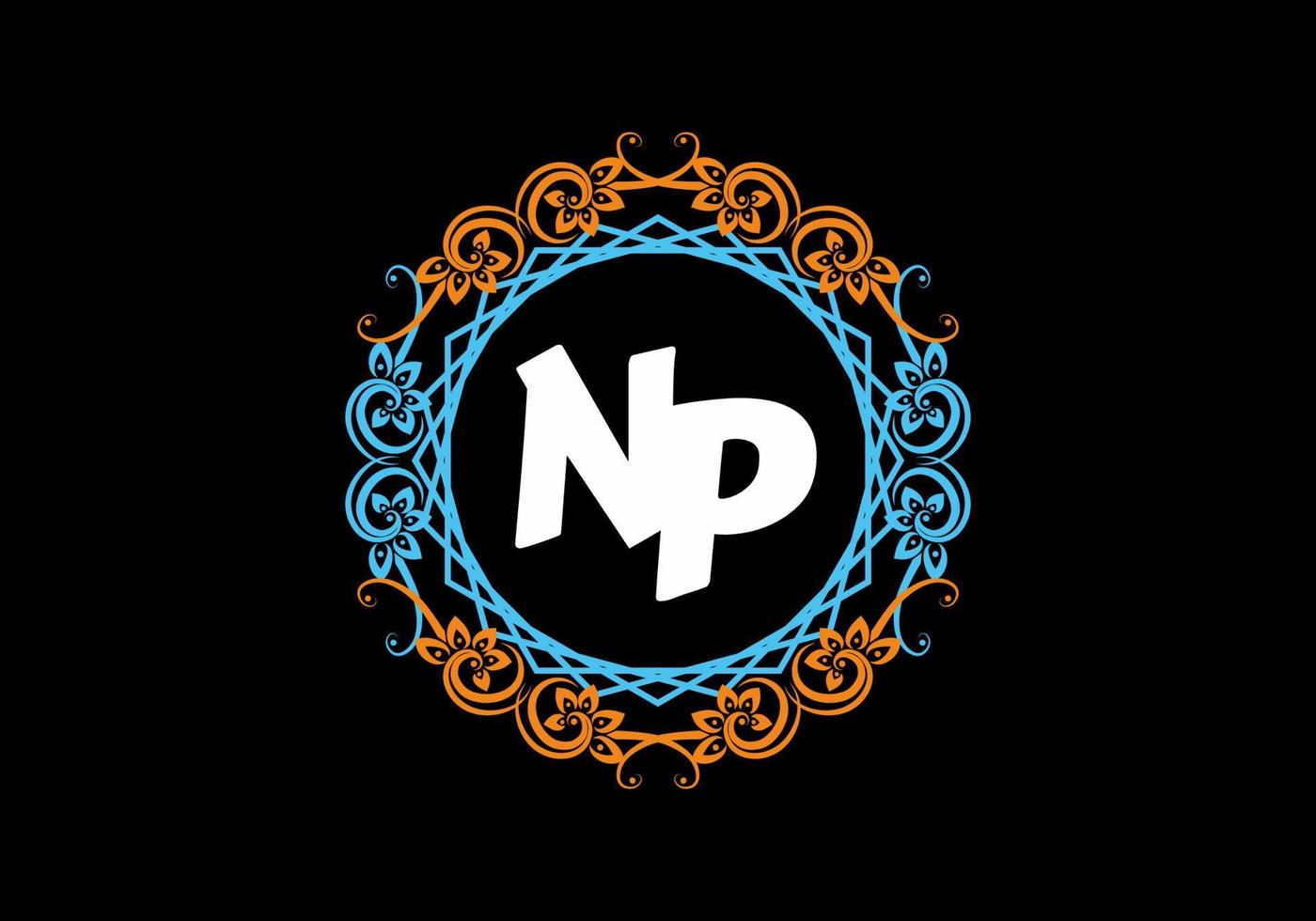 NP initial letter in vintage circle frame vector