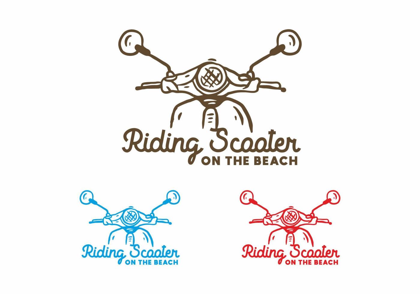 Three color variation of scooter line art drawing vector