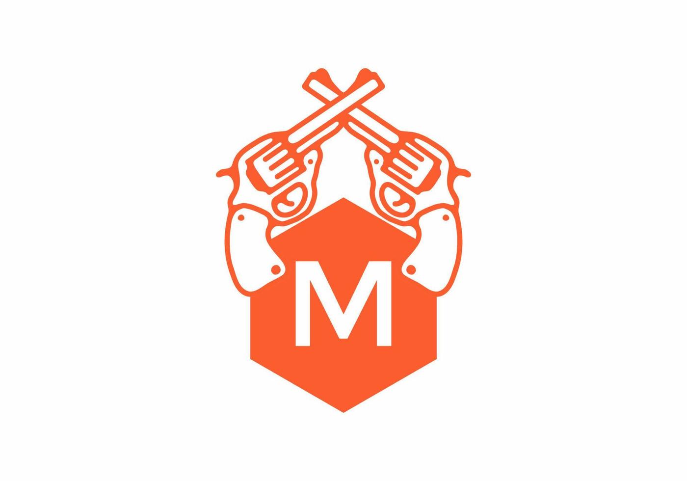 Two guns line art illustration with M initial letter vector